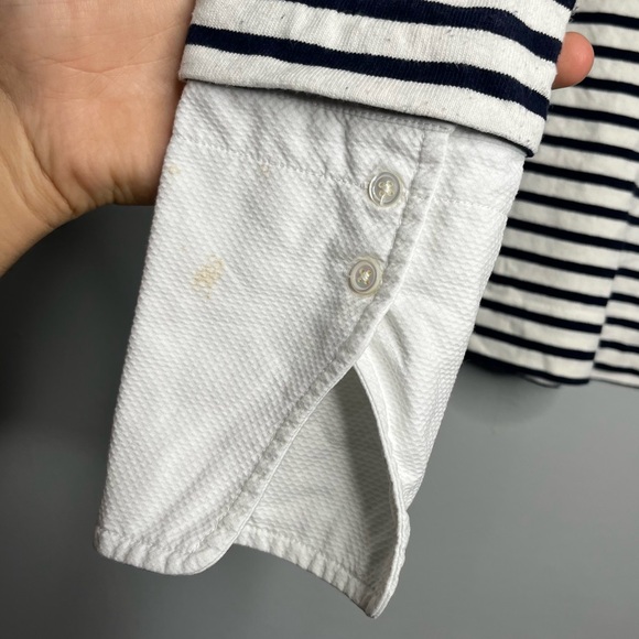 J. Crew Preppy Navy Striped Boatneck Cotton Long Sleeve Cuffed Sleeve Top DD - Picture 9 of 9